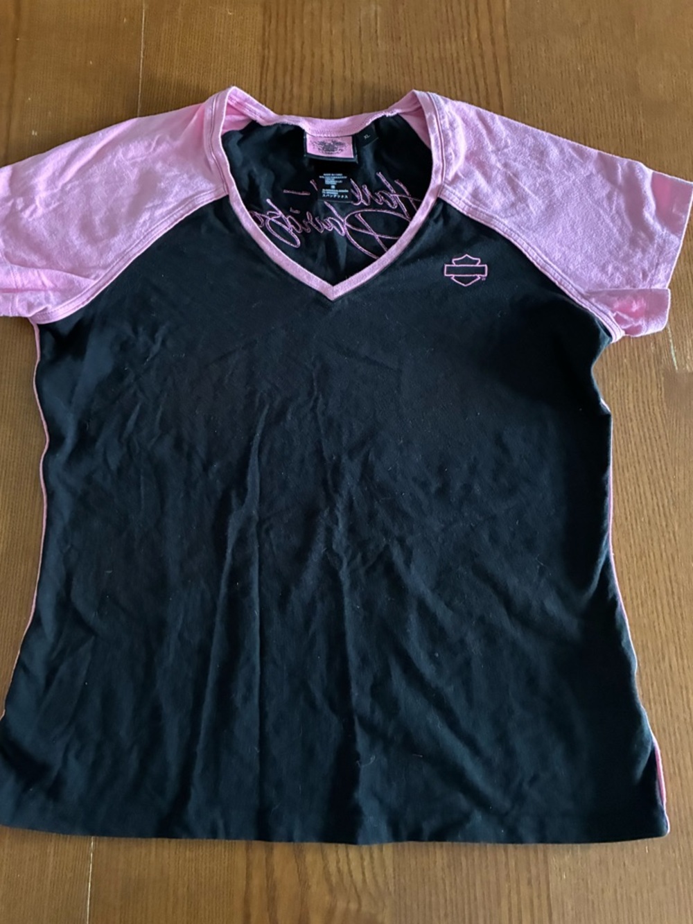 Harley-Davidson Black & Pink V-Neck Tee